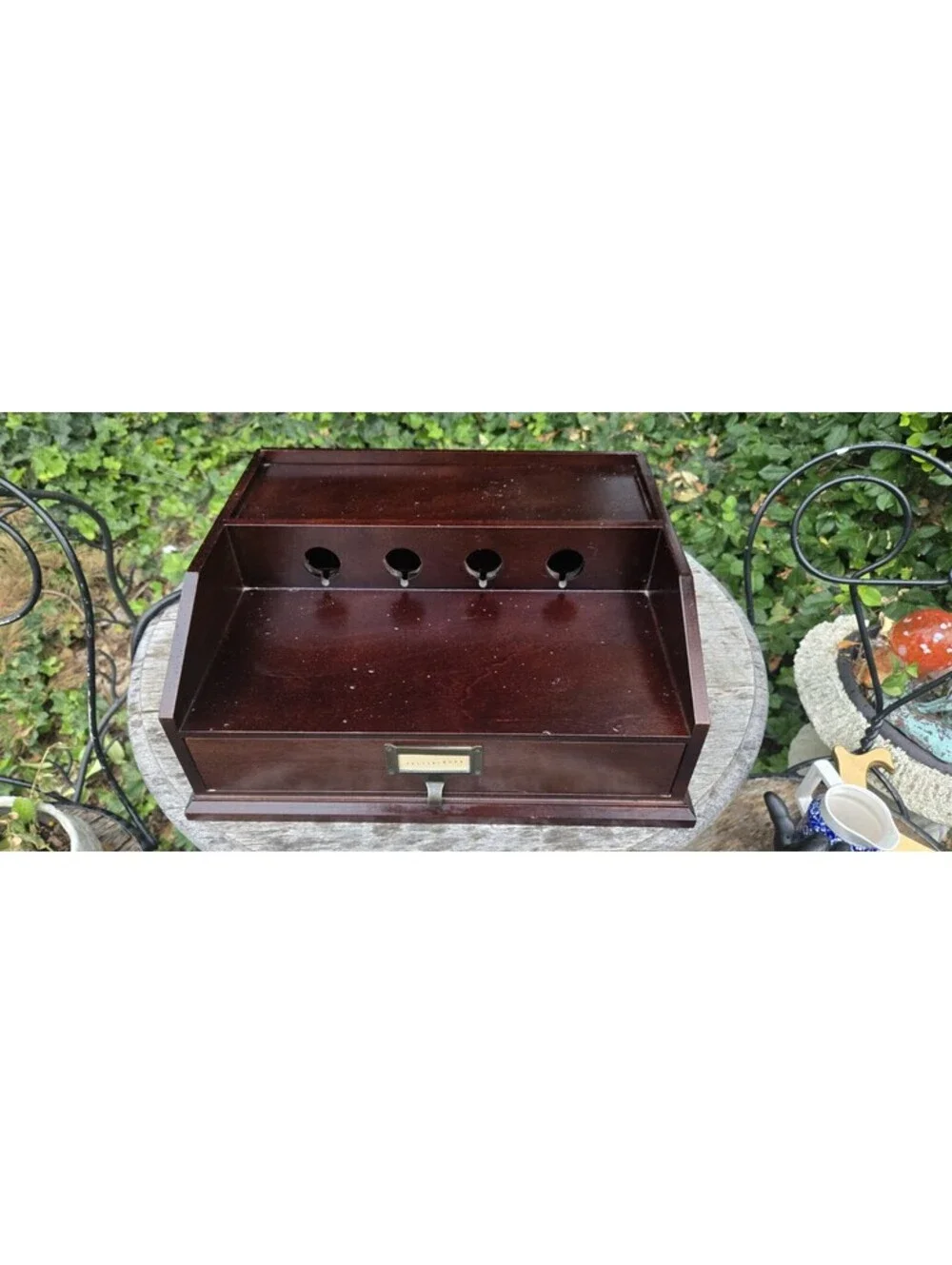 Pottery Barn Dark Wood Charging Station Desk Organizer Storage Drawer 6 Outlets